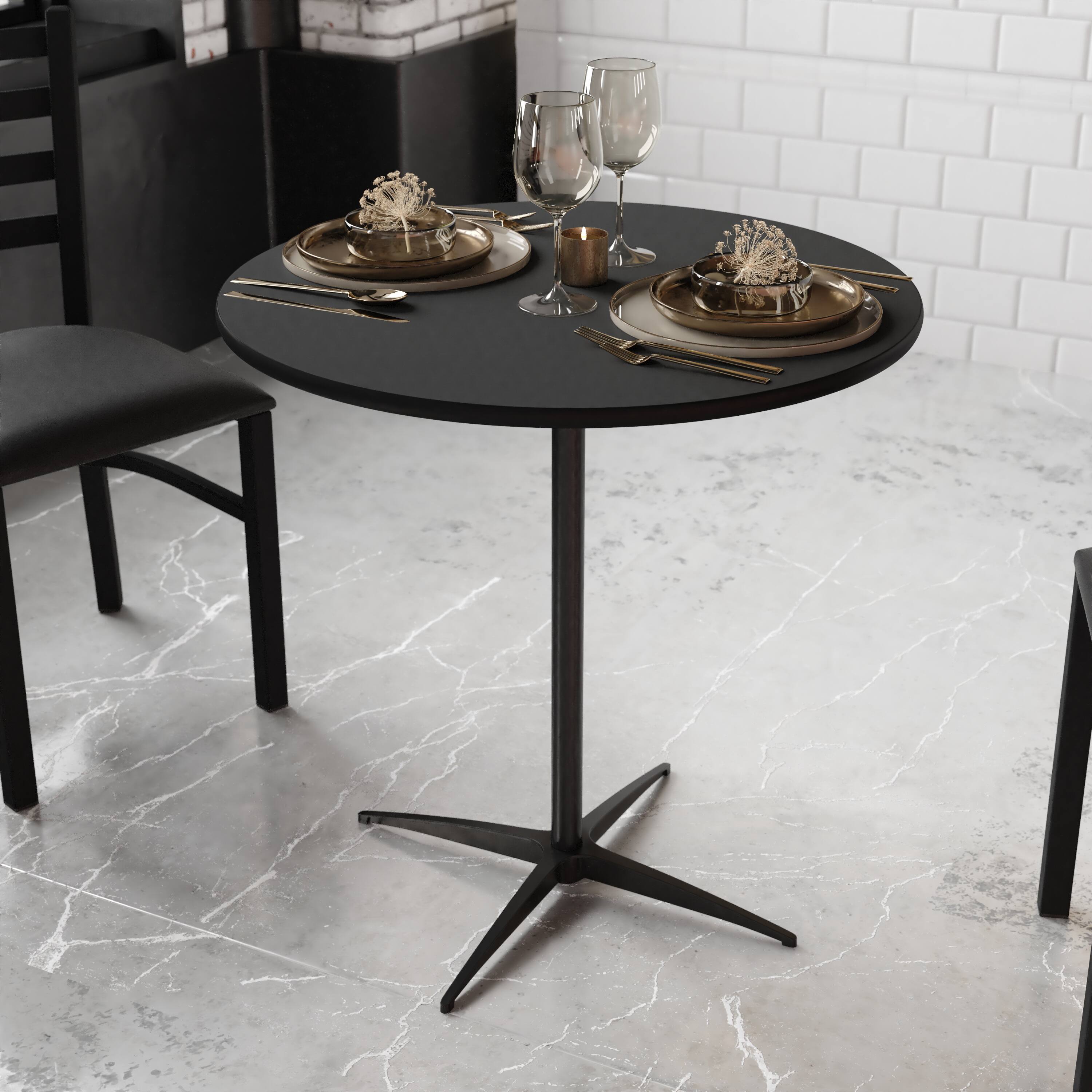 Alt View 2. Flash Furniture - Lars 30'' Round Wood Cocktail Table with 30'' and 42'' Columns, Black - Black.