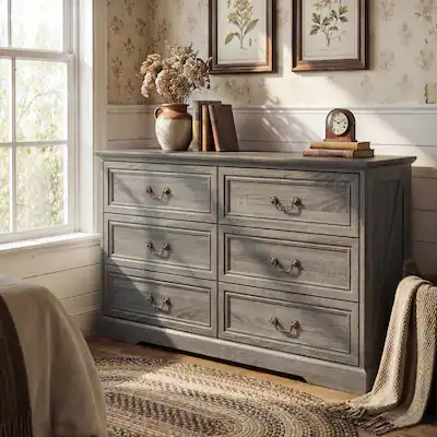 FUFU & GAGA Vintage 6 Drawer Dresser Farmhouse Style Storage Chest with Bronze Hardware for Bedroom, Living Room, Entryway Distressed gray BBZJ-KF200319-02 - Best Buy FUFU & GAGA Vintage 6 Drawer Dresser Farmhouse Style Storage Chest with Bronze Hardware for Bedroom, Living Room, Entryway Distressed gray BBZJ-KF200319-02 - Best Buy