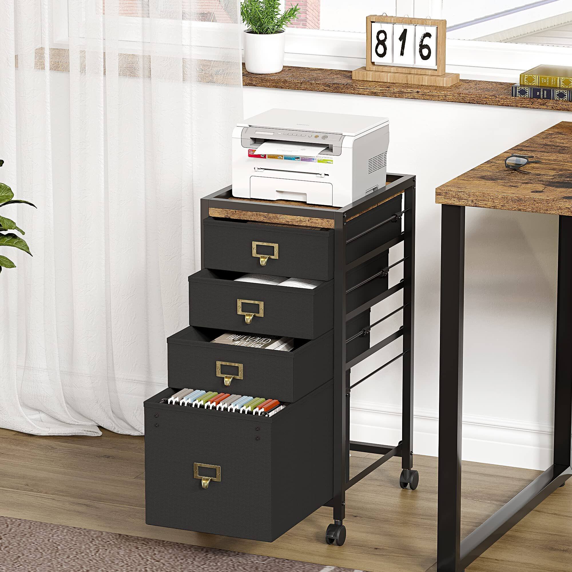 Alt View 3. Acekool - Mobile Filing Cabinet for Home Office, 4-Drawer, Under Desk Rolling Filing Organizer - Black.
