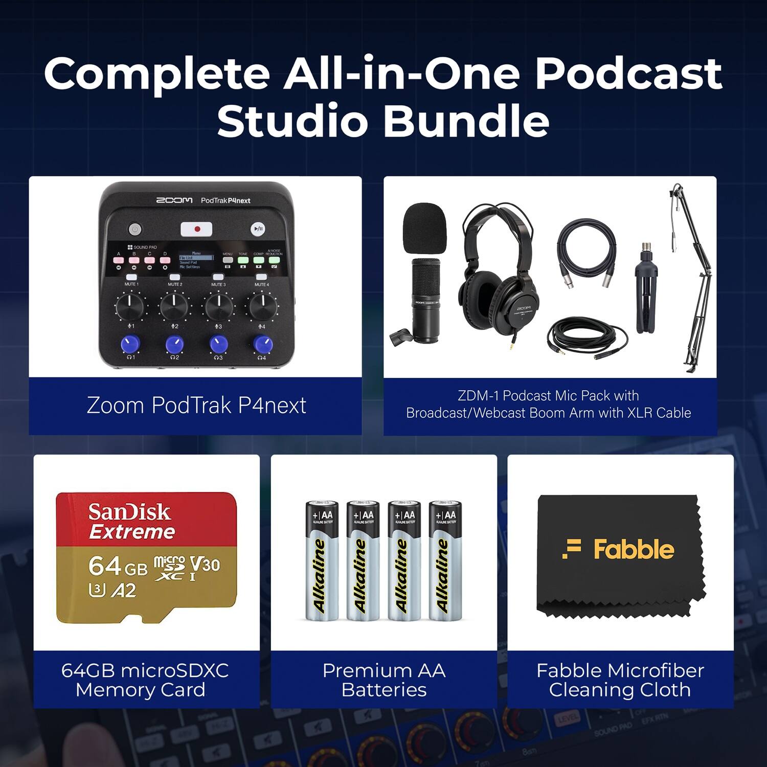 PodTrak P4next Portable Multitrack Podcast Recorder Bundle with 1 Zoom ...