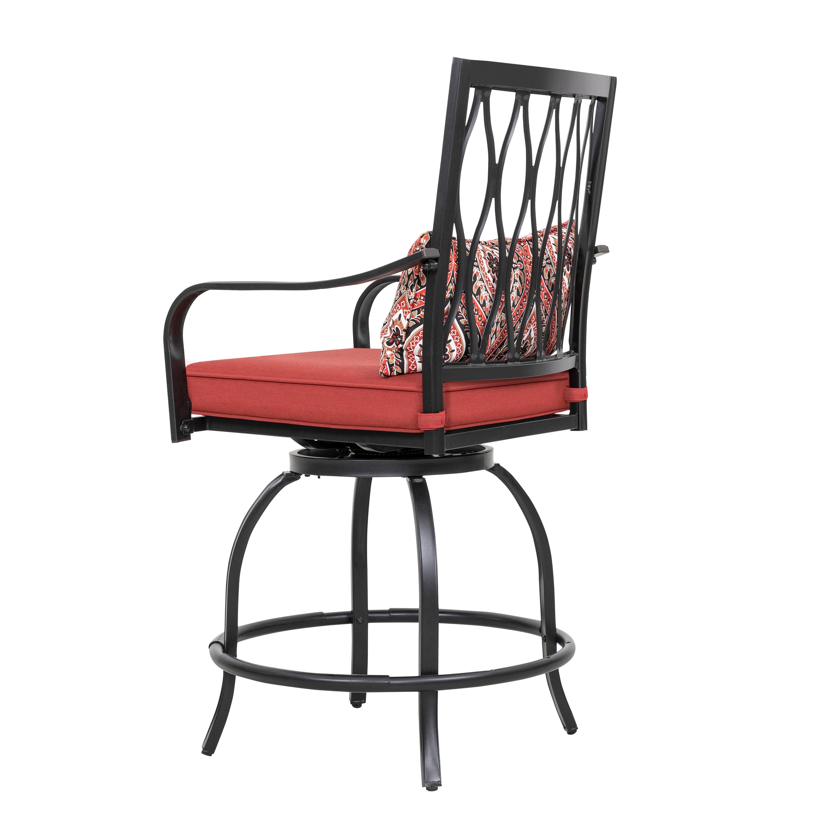 Alt View 6. Nuu Garden - Outdoor Patio Swivel Bar Stool Set of 2 Iron Bar Height Bistro Chairs, with Padded Cushions and Extra Pillows - Black and Red.