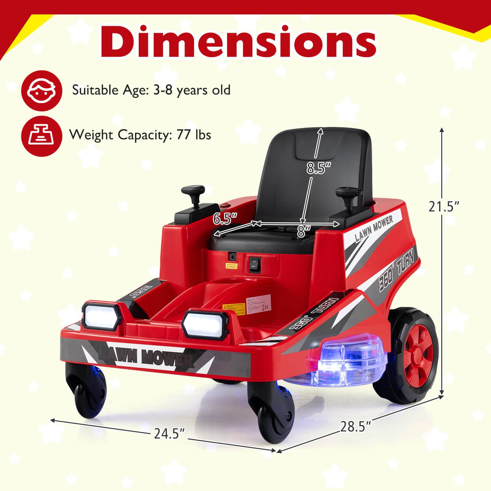 Dimensions  
Suitable Age: 3-8 years old  
Weight Capacity: 77 lbs  

8.5"  
6.5"  
21.5"  
24.5"  
28.5"