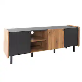 Ecooso - Mid Century TV Stand with 3 Cabinets, TVs up to 70'', Storage for Living room, Bedroom, Black Color Top Panel & Handle - Black+Brown