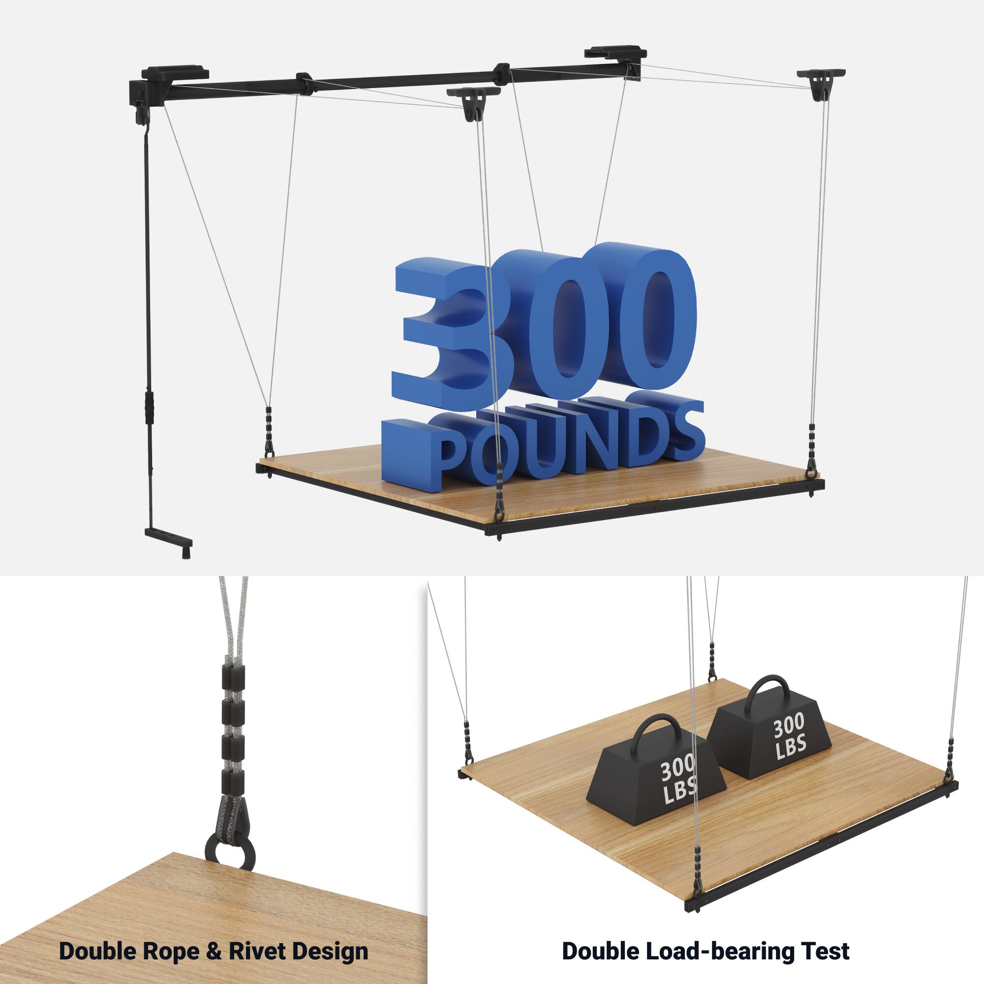 300 POUNDS  
300 LBS  
300 LBS  

Double Rope & Rivet Design  
Double Load-bearing Test