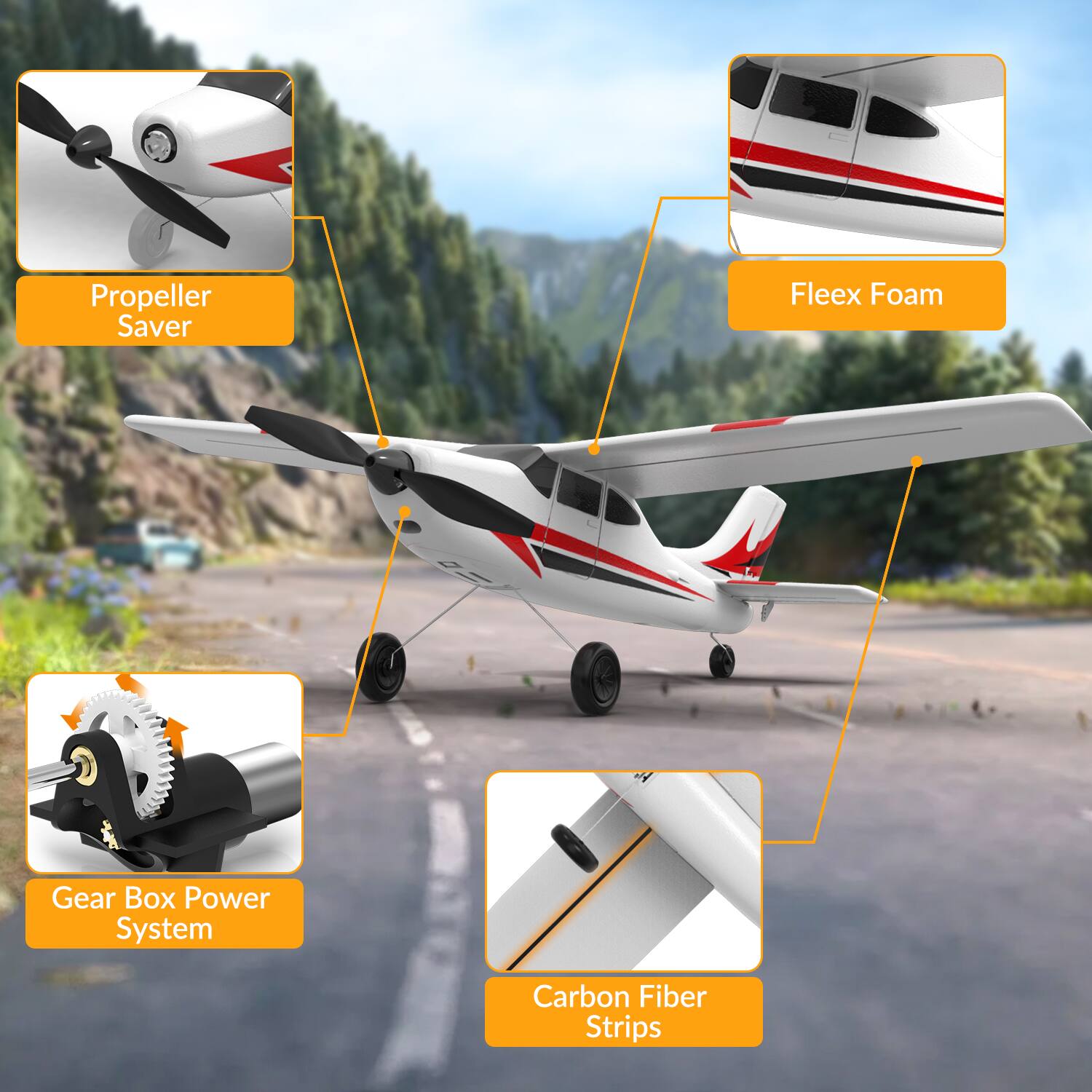 Propeller Saver  
Fleex Foam  
Gear Box Power System  
Carbon Fiber Strips