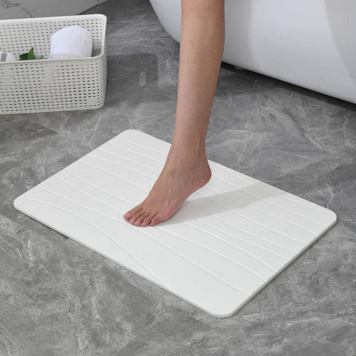 Alt View 1. J&V TEXTILES - 24'' x 15'' Diatomaceous Quick-Drying Stone Bath Mat - WHITE.
