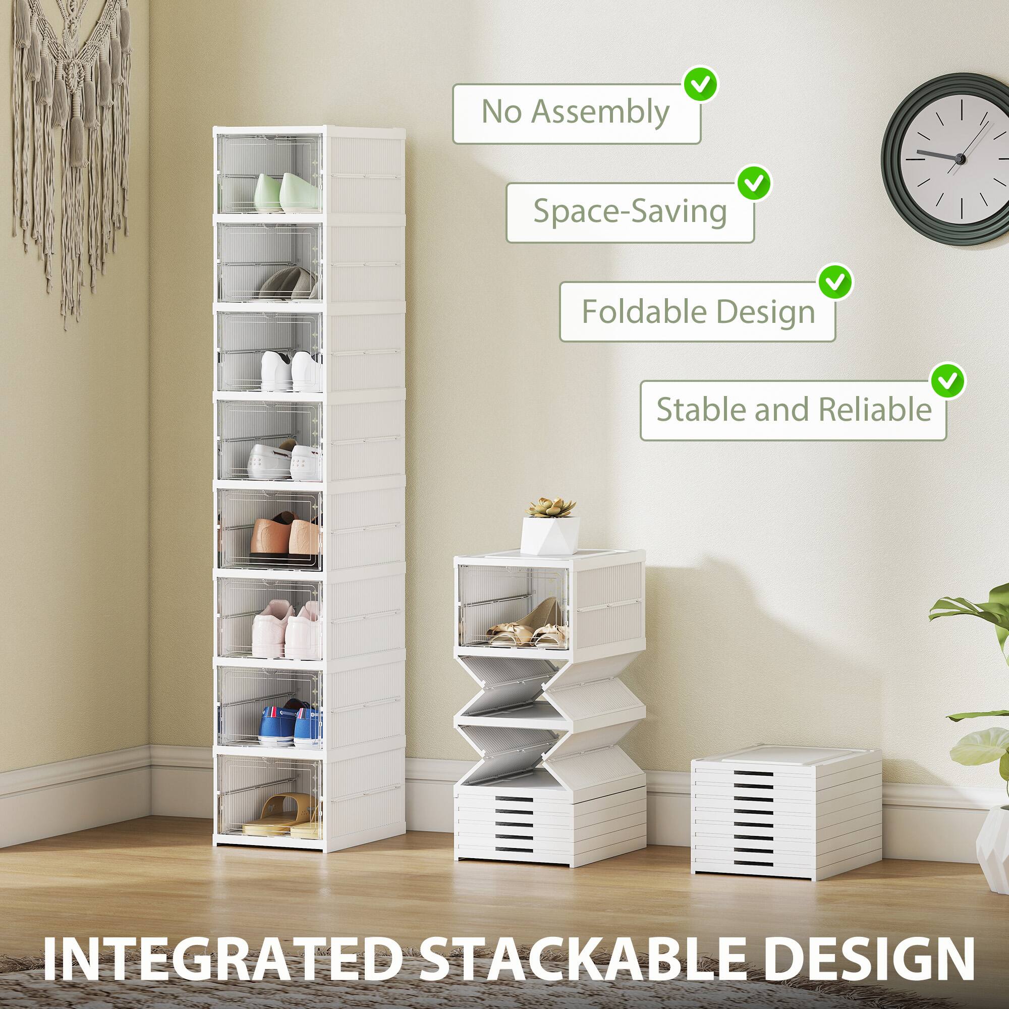 No Assembly, Space-Saving, Foldable Design, Stable and Reliable, INTEGRATED STACKABLE DESIGN