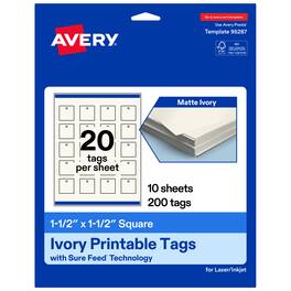 Avery - 1-1/2" x 1-1/2" Square Tags, Matte Ivory, 200ct - White