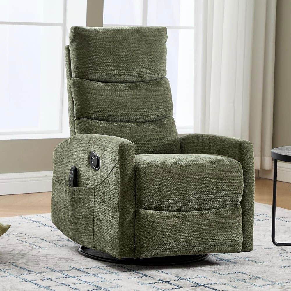 Kadyn - Heat Massage Recliner Chair, 8 Vibration Modes & Lumbar Heat, Rocker Swivel - Green