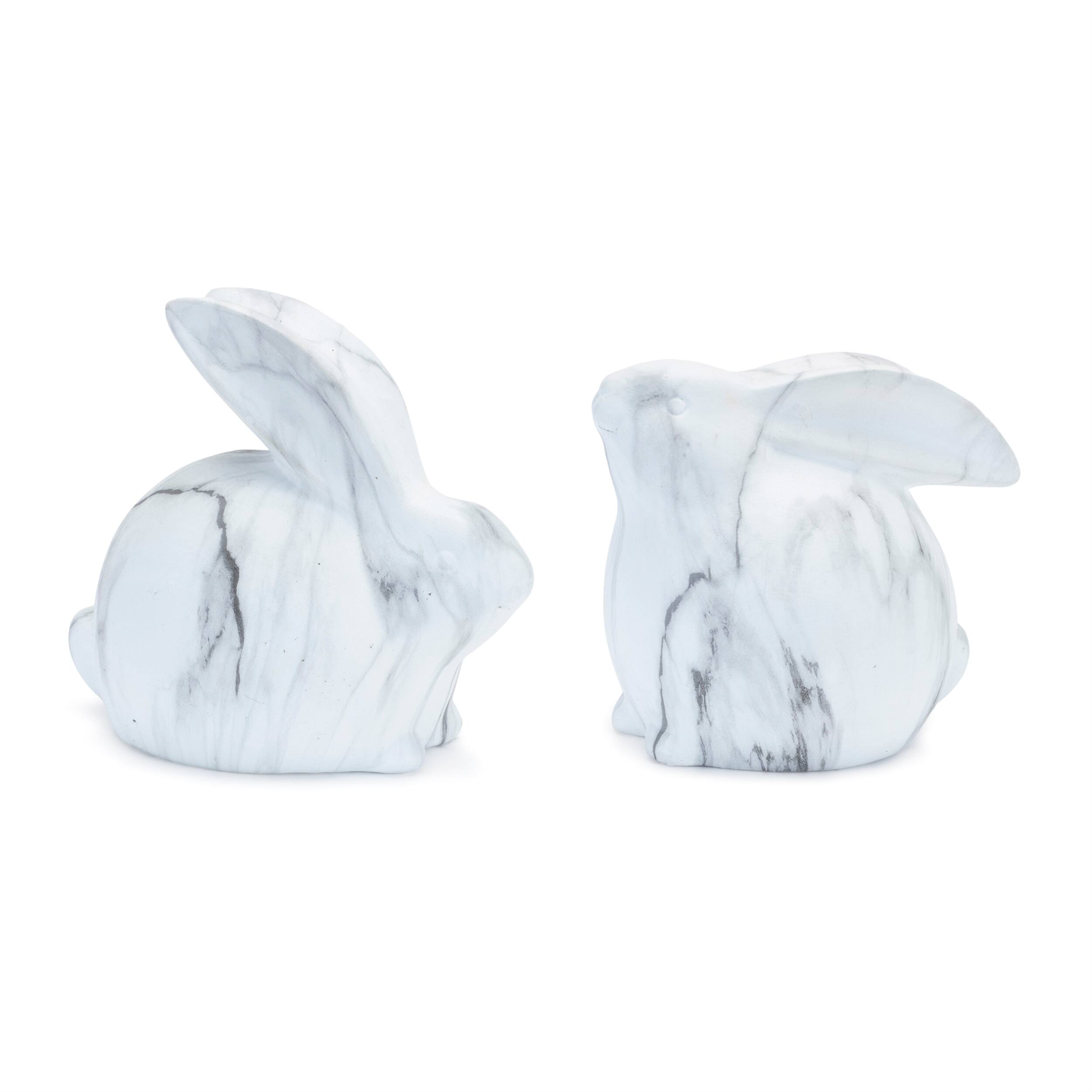 Front. BreeBe - Marble Design Rabbit Shelf Sitter (Set of 2) - White, Grey.