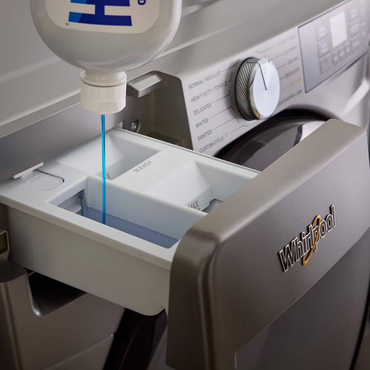 - Normal / Regular
- Heavy Duty / Towels
- Delicates
- Whites
- Sanitize
- Custom Cycle
- Whirlpool