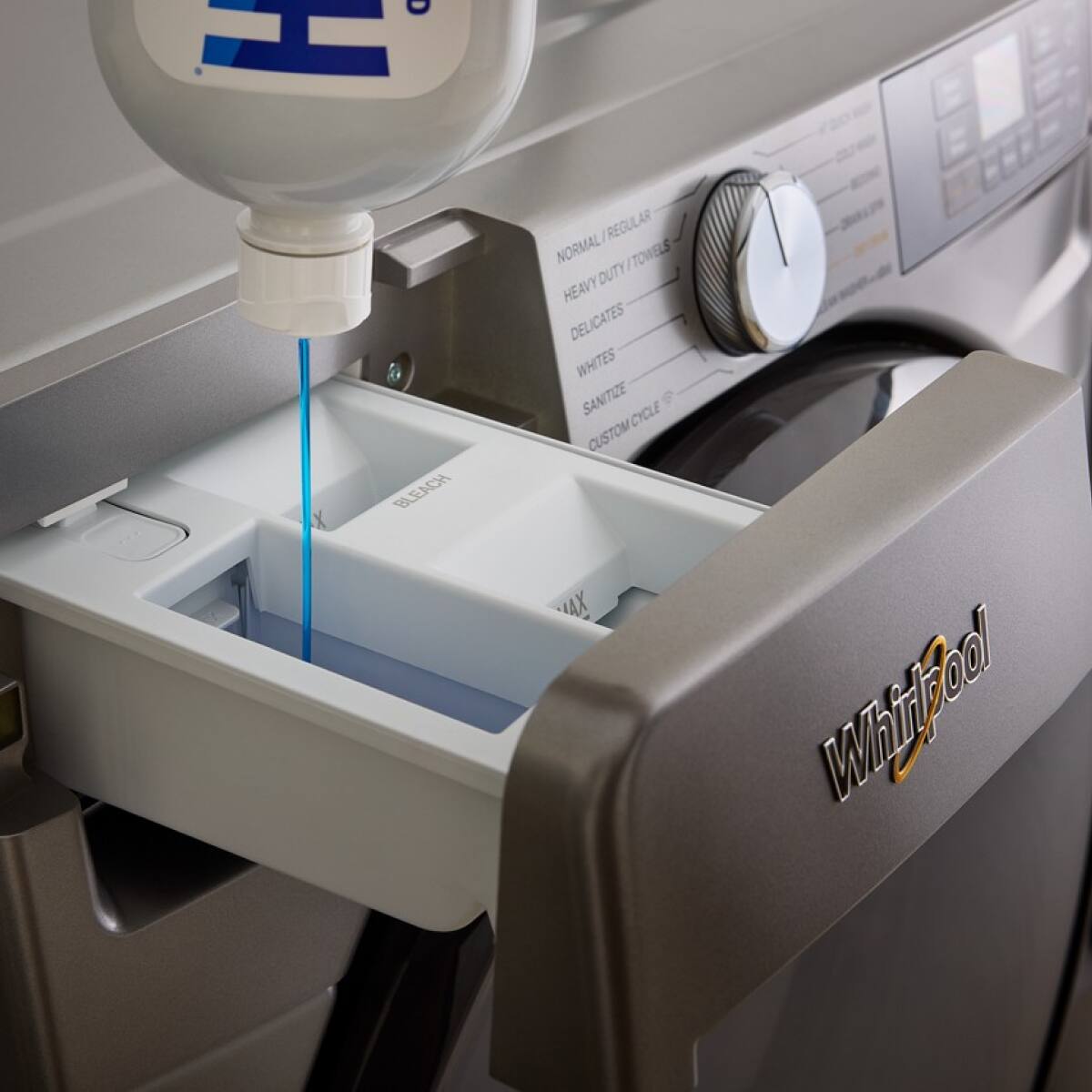 - Normal / Regular
- Heavy Duty / Towels
- Delicates
- Whites
- Sanitize
- Custom Cycle
- Whirlpool