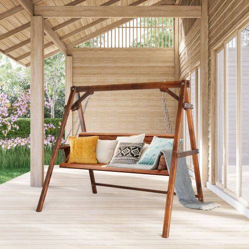Alt View 9. Winado - 4FT Wooden Porch Swing Frame Only A-Frame Porch Swing Stand w/ Stability Bar, Wood Swing Hanger for Outdoor Garden Patio - Carbonized.