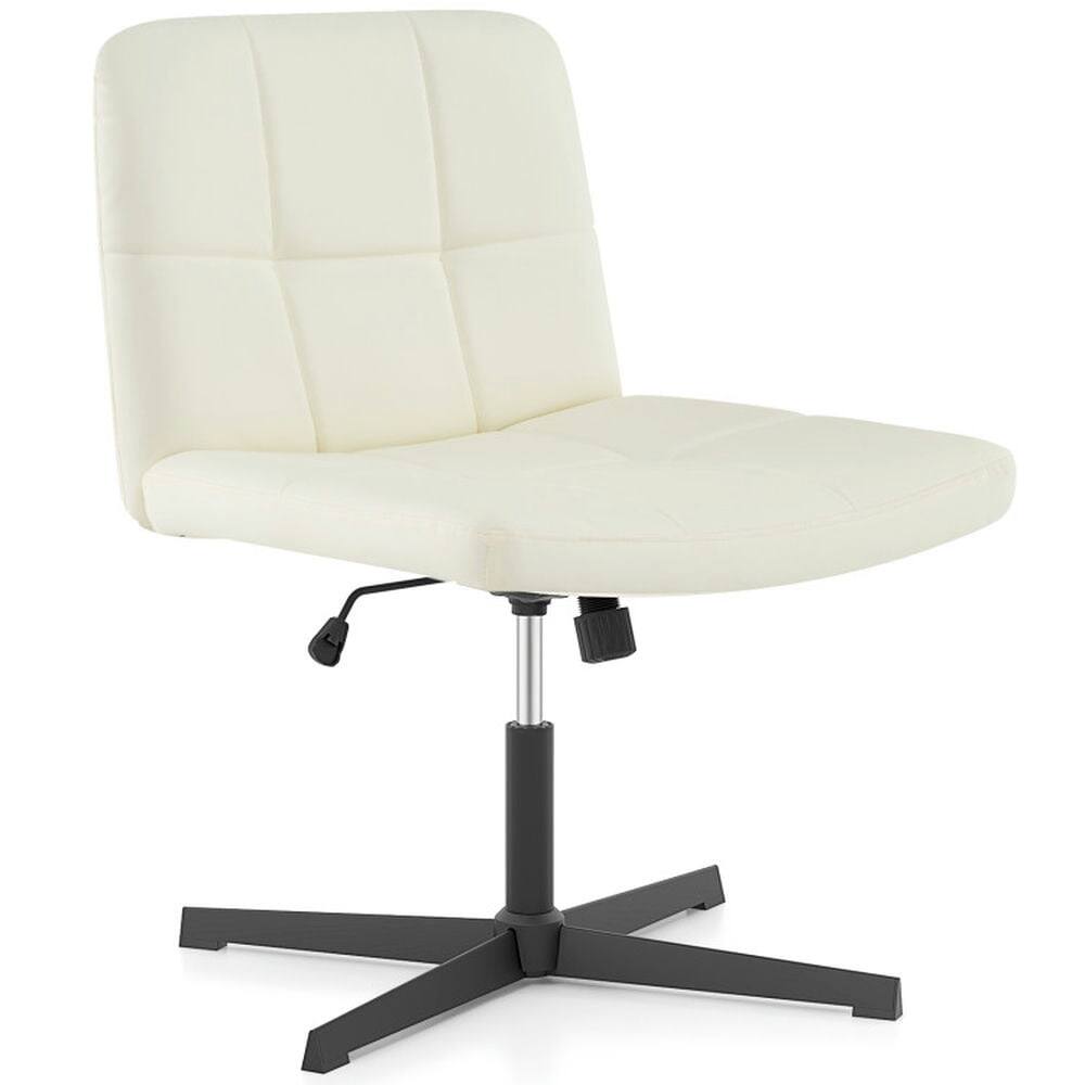 Front. Pefilos - PU Leather Upholstered Cross-legged Office Chair with Oversized U-shaped Seat for Home Office Make Up-Beige, Modern Home - Beige.