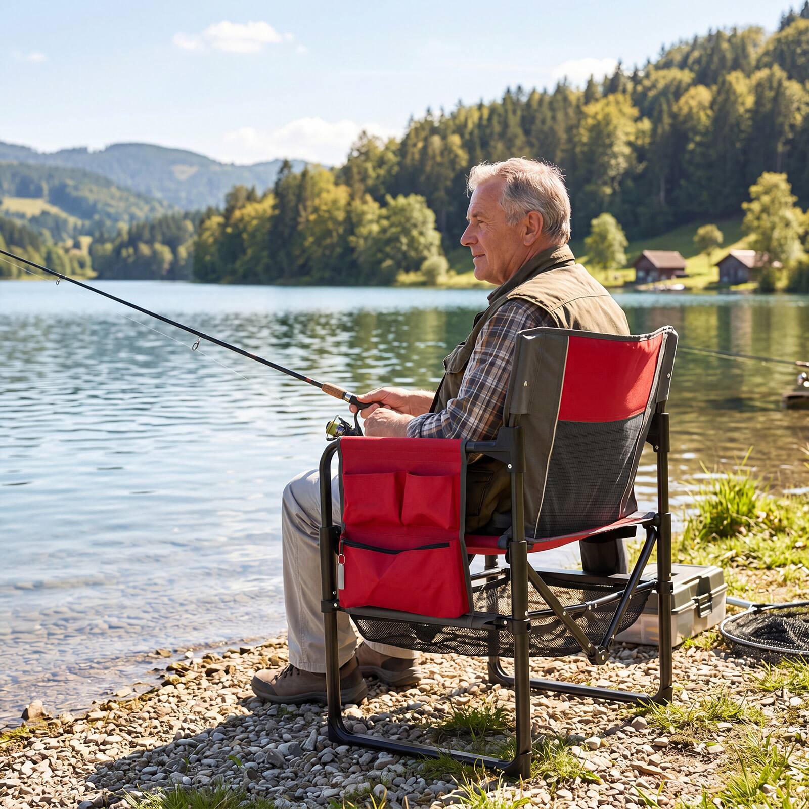 Alt View 3. Gymax - Gymax Outdoor Camping Chair for Adults Heavy Duty Lawn Chair w/Cup Holder&Side Pocket Red & Gray - Red.