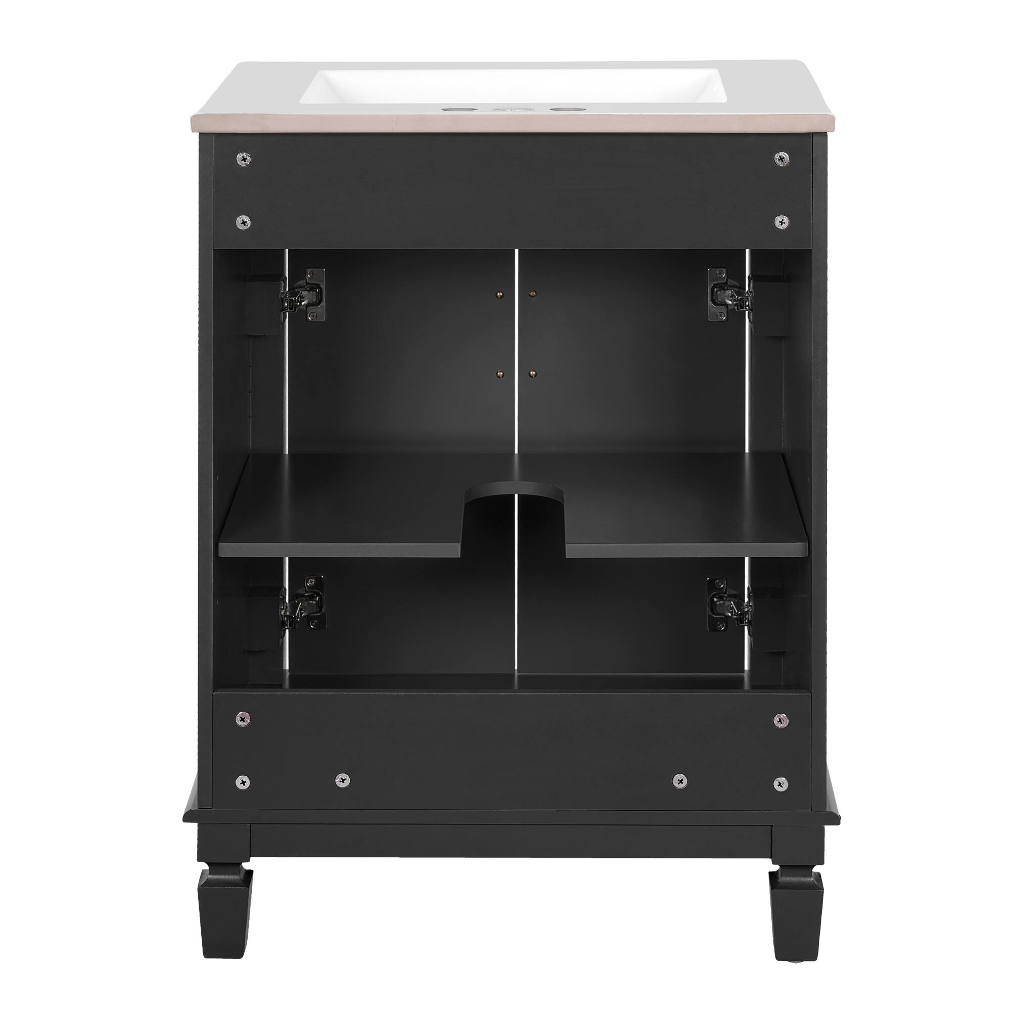 Alt View 6. ELEMENT ACE - Modern Bathroom Vanity with Ceramic Sink and Soft-Closing Doors, Solid Wood Frame Storage Cabinet - Black.