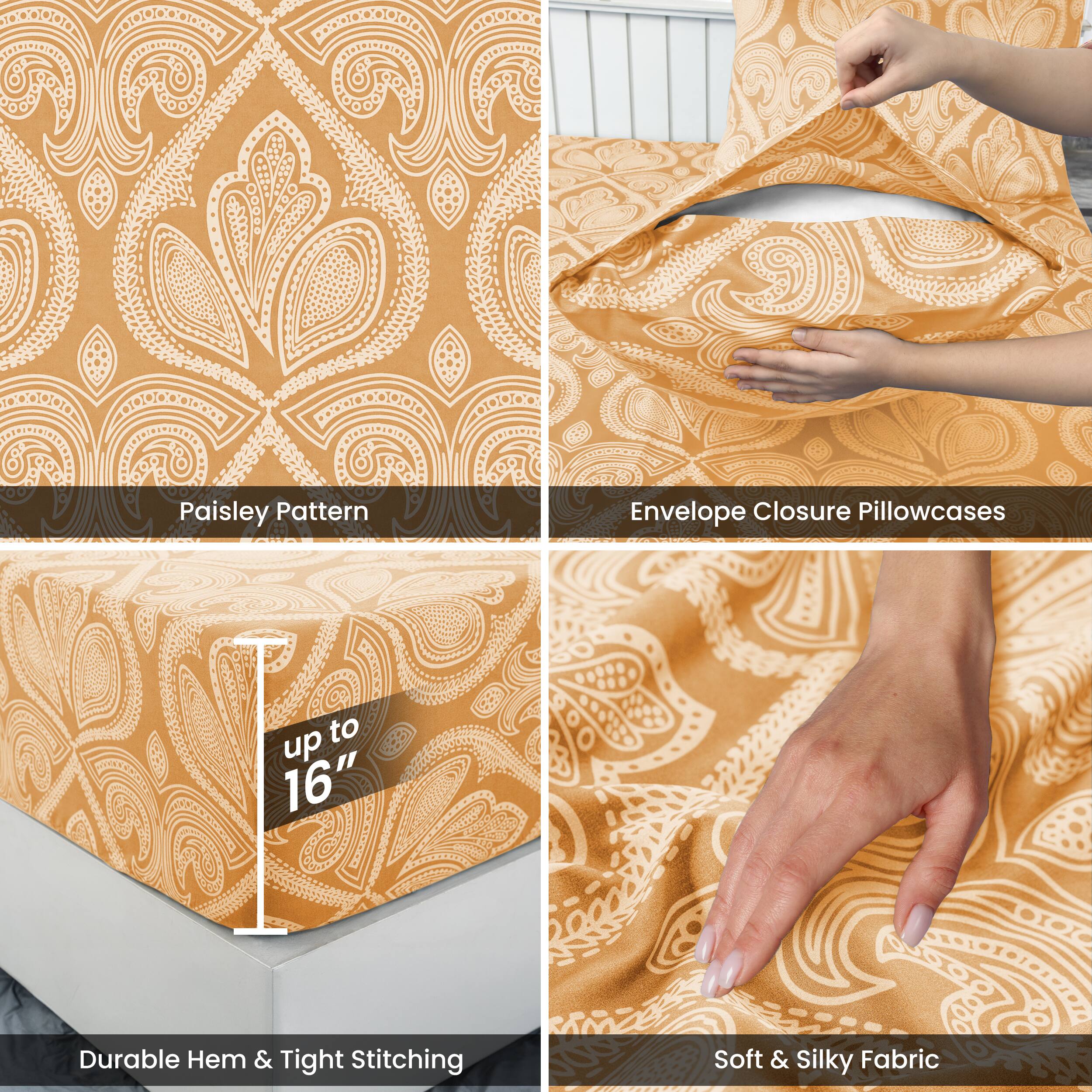 - Paisley Pattern
- Envelope Closure Pillowcases
- up to 16"
- Durable Hem & Tight Stitching
- Soft & Silky Fabric