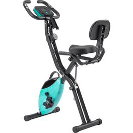 Akoasm - Upright and Recumbent Folding Exercise Bike with 16-Level Adjustable Resistance, Arm Bands and Backrest - Green