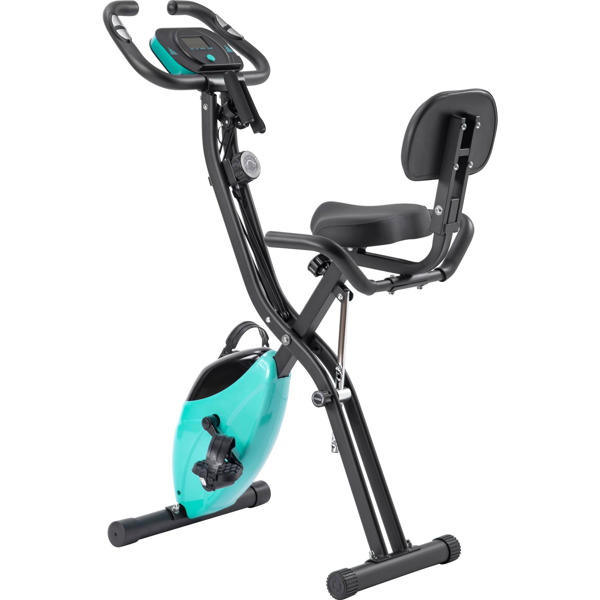 Front. Akoasm - Upright and Recumbent Folding Exercise Bike with 16-Level Adjustable Resistance, Arm Bands and Backrest-Green - Green.