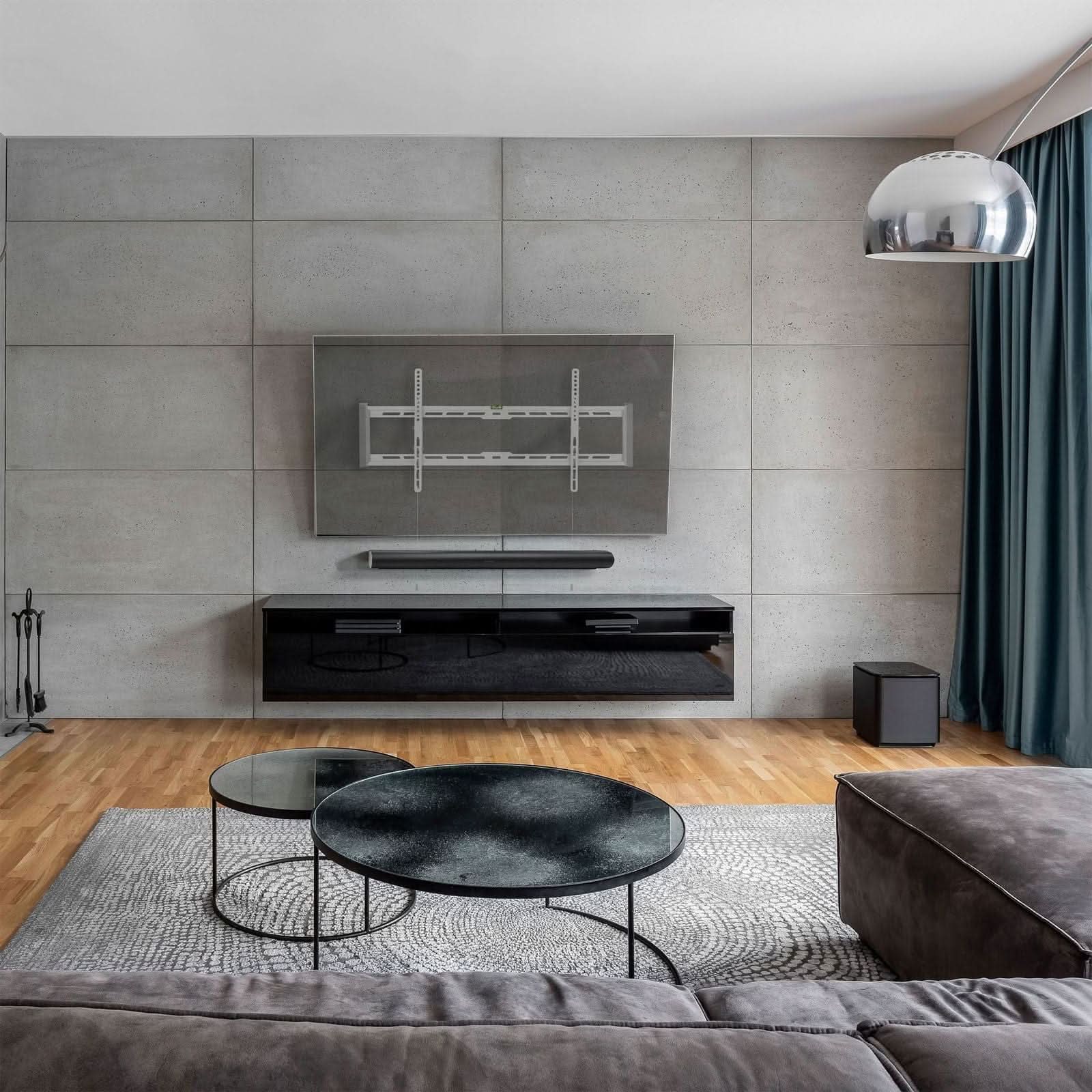 Angle. Mount-It! - Ultra Slim Heavy-Duty TV Wall Mount for 43"–90" TVs, Steel Bracket, Low-Profile Design, White - White.