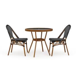 Martha Stewart - Lily Pond All Weather Woven Bistro Table and Chairs Set with Aluminum Frames - Black & White/Natural Frame