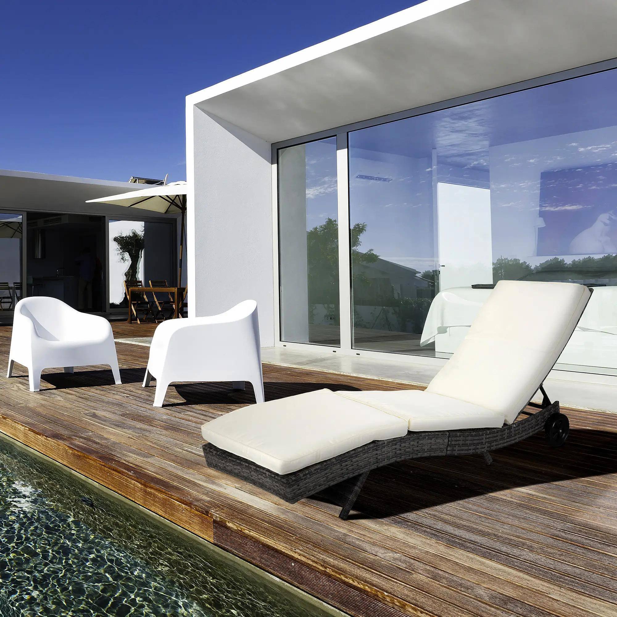 Alt View 6. Spaco - Spaco Foldable Chaise Lounge, 5-Level Adjustable Backrest, Breathable Mesh - Cream White.