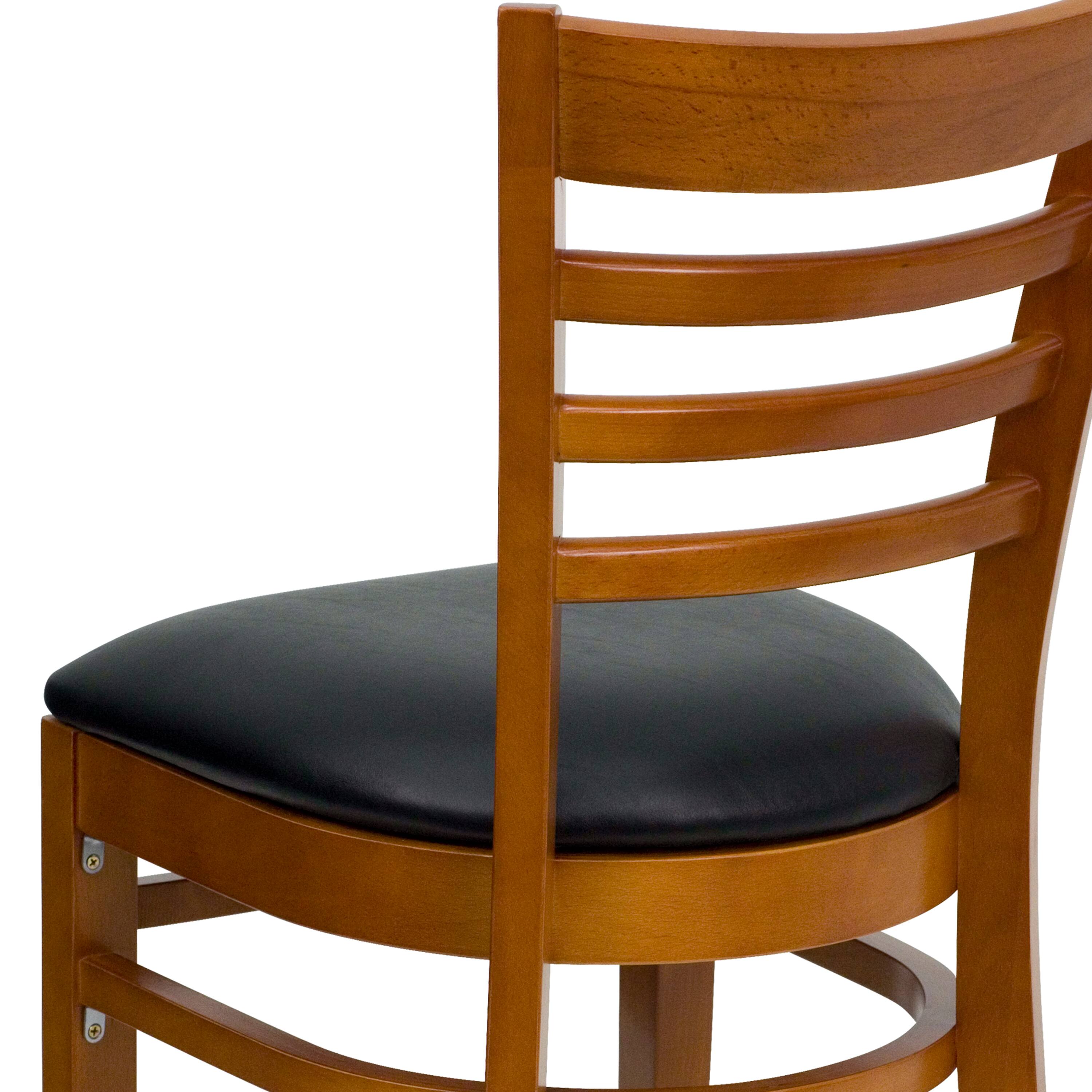 Alt View 9. Emma + Oliver - Ladder Back Wooden Restaurant Dining Chair - Black Vinyl Seat/Cherry Wood Frame.