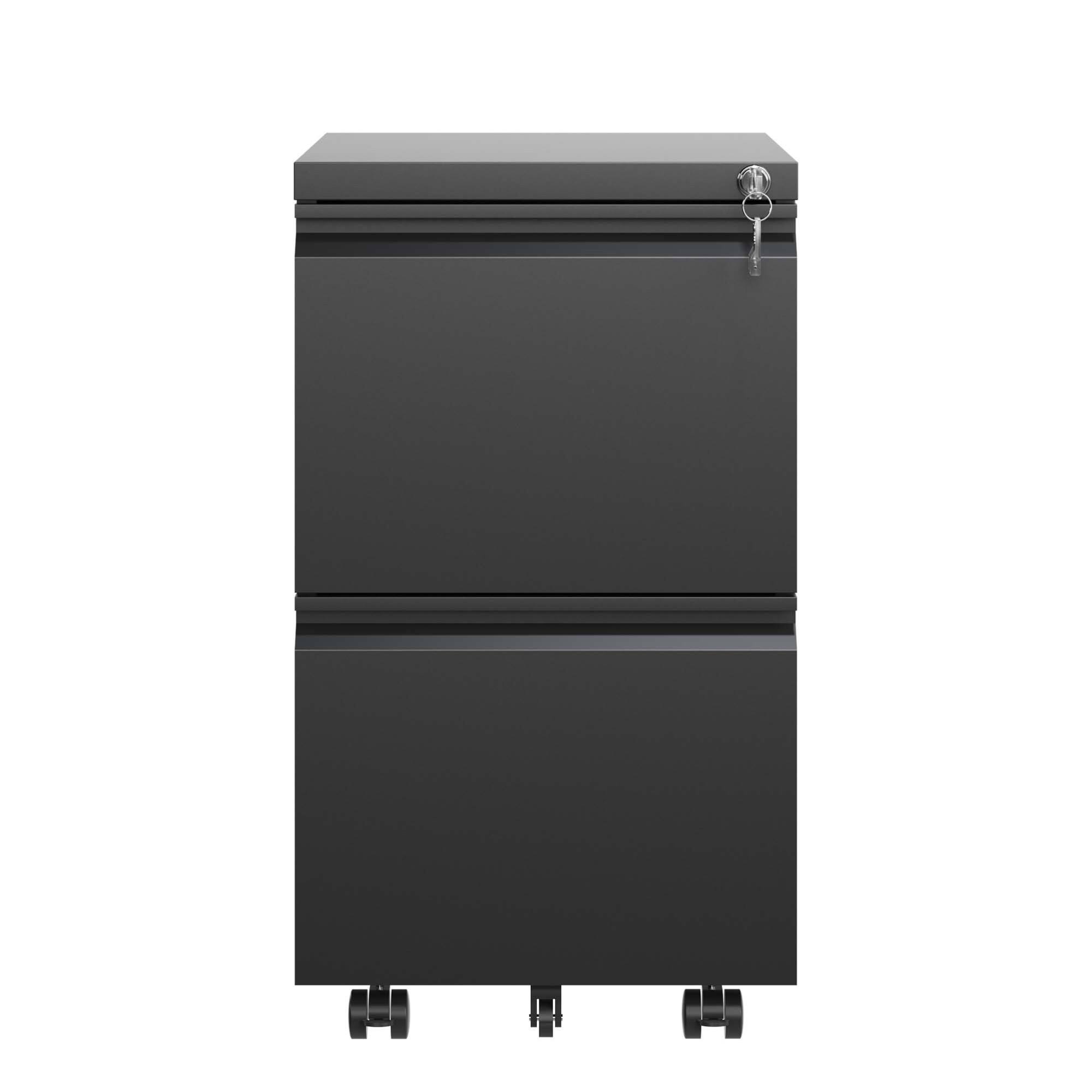 Angle. GOODSILO - Fully Assembled Rolling Mobile File Cabinet with Lock for Legal/Letter/A4 - 2 Drawers - Black.