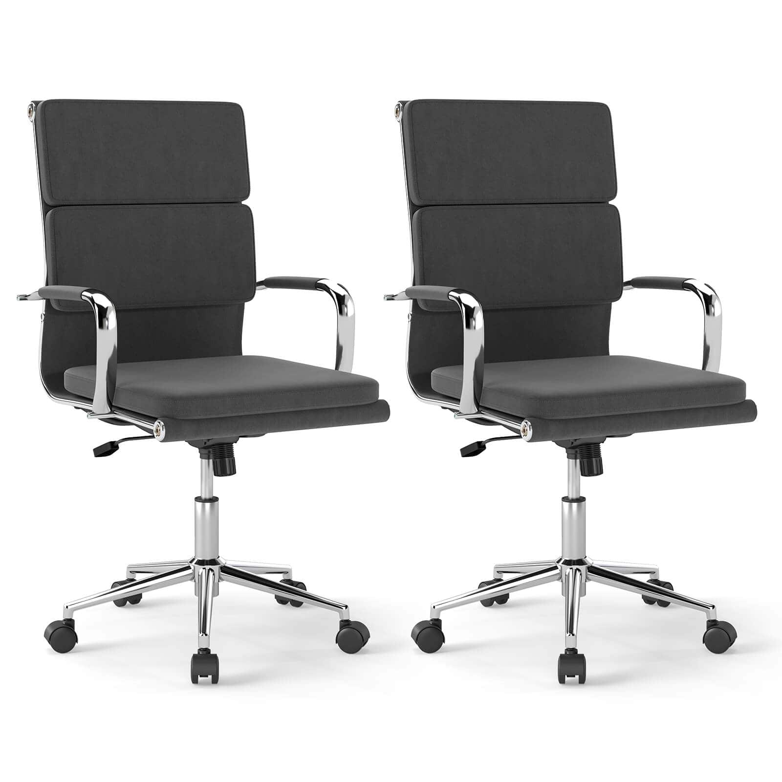 Costway - 2PCS Ergonomic Office Desk Chair w/Rocking Backrest Zippered Covers for Home - Gray