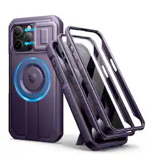 Front. Dexnor - for iPhone 15 Pro Max Case with Camera Cover, Adjustable Kickstand and Screen Protector Magnetic Cover - Phantom Purple.