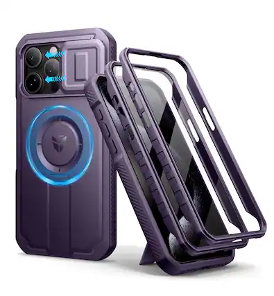 Front. Dexnor - for iPhone 15 Pro Max Case with Camera Cover, Adjustable Kickstand and Screen Protector Magnetic Cover - Phantom Purple.