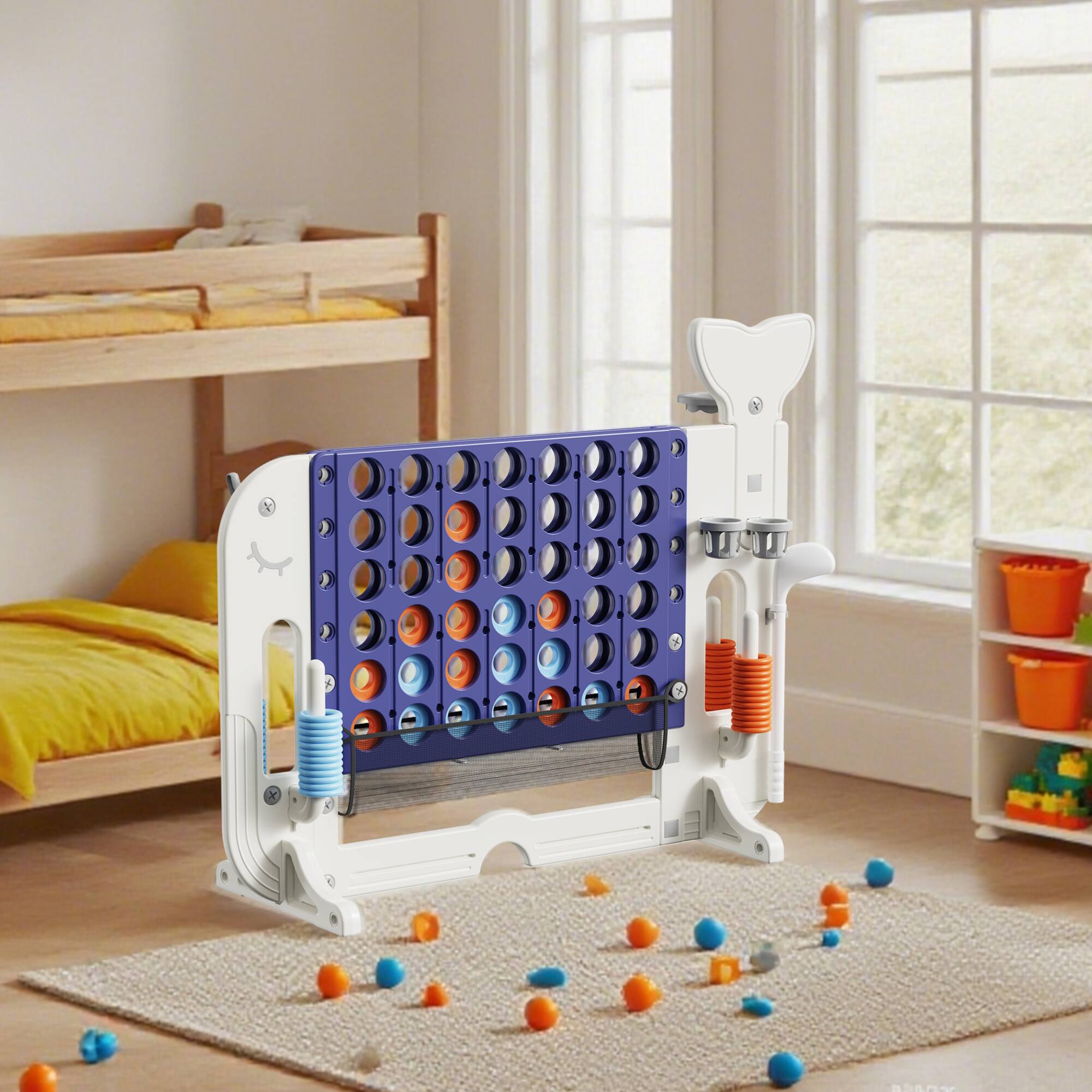 Alt View 5. ELEMENT ACE - 4-in-1 Adjustable Height Family Game Set with Basketball, Ring Toss, Golf,  Connect Four for Indoor and Outdoor - White+Purple.