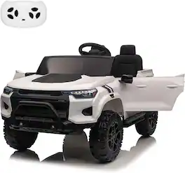 Qeetex - 24V 2-Seater Kids Ride On Truck, Electric Car Toy with Remote, LED Lights, MP3, Back Storage - White