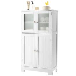 Ecooso - Bathroom Floor Storage Cabinet with Glass Doors and Adjustable Shelf - White