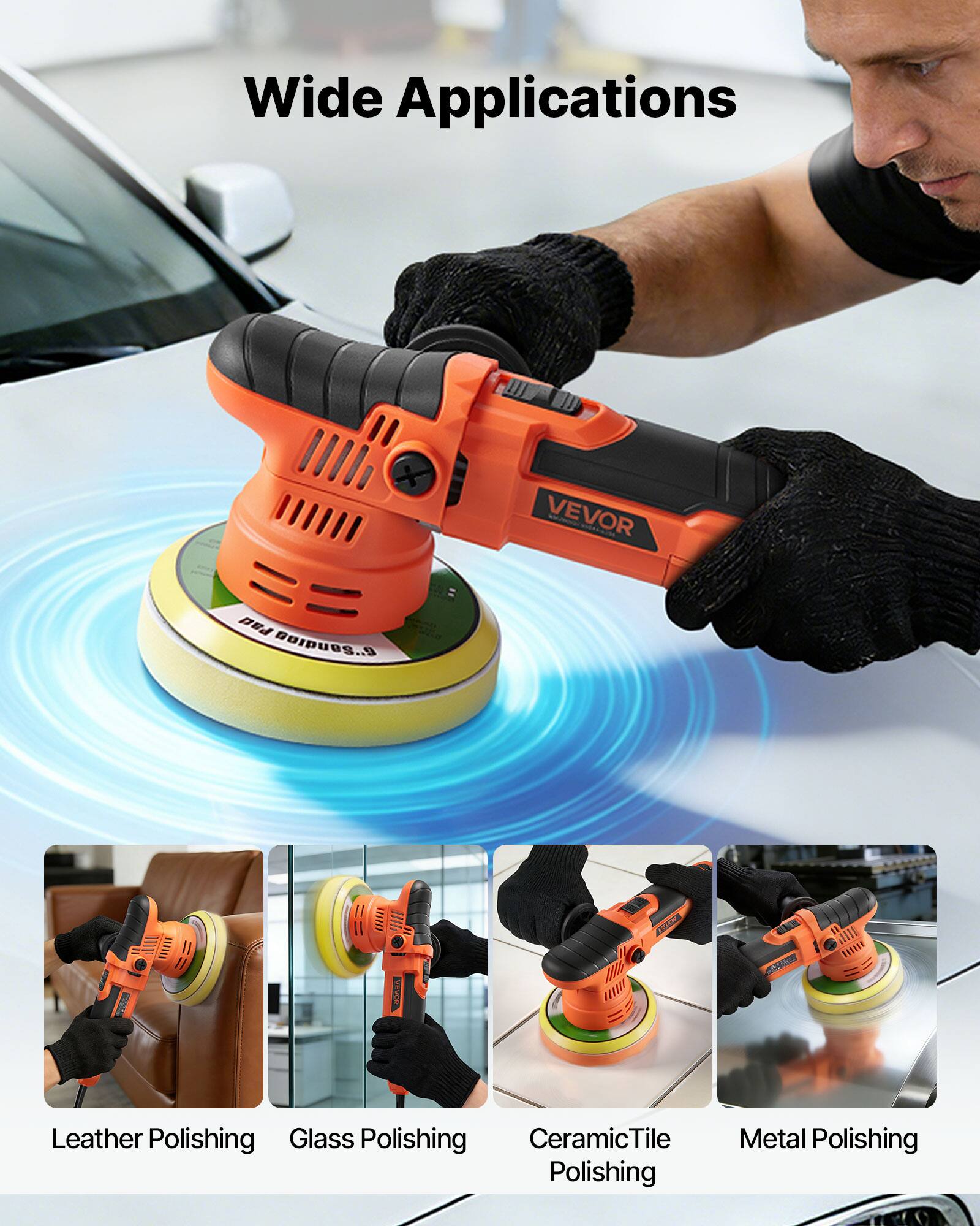 Wide Applications

VEVOR Pad 20IDUES

- Leather Polishing
- Glass Polishing
- Ceramic Tile Polishing
- Metal Polishing