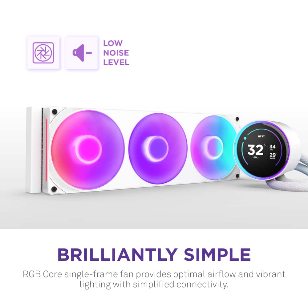 Brilliantly Simple RGB Core single-frame fan provides optimal airflow and vibrant lighting with simplified connectivity.