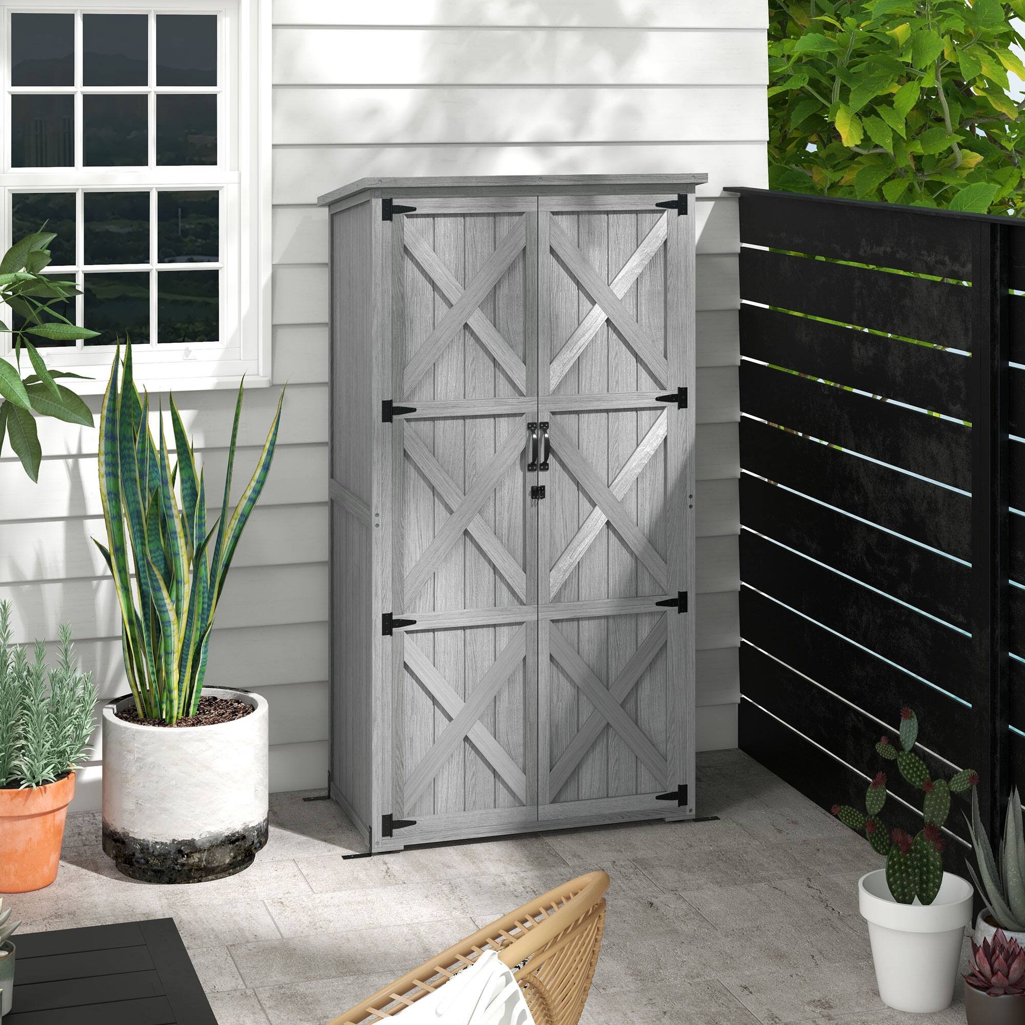 Angle. Outsunny - Outsunny Wooden Garden Shed, Outdoor Storage Cabinet with Waterproof Asphalt Roof - Gray.