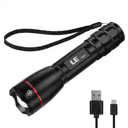 Lepro - Rechargeable LED Flashlight, 1000LM High Lumens, 5 Modes, Zoomable, IPX4 Waterproof Small Tactical Torch - Black