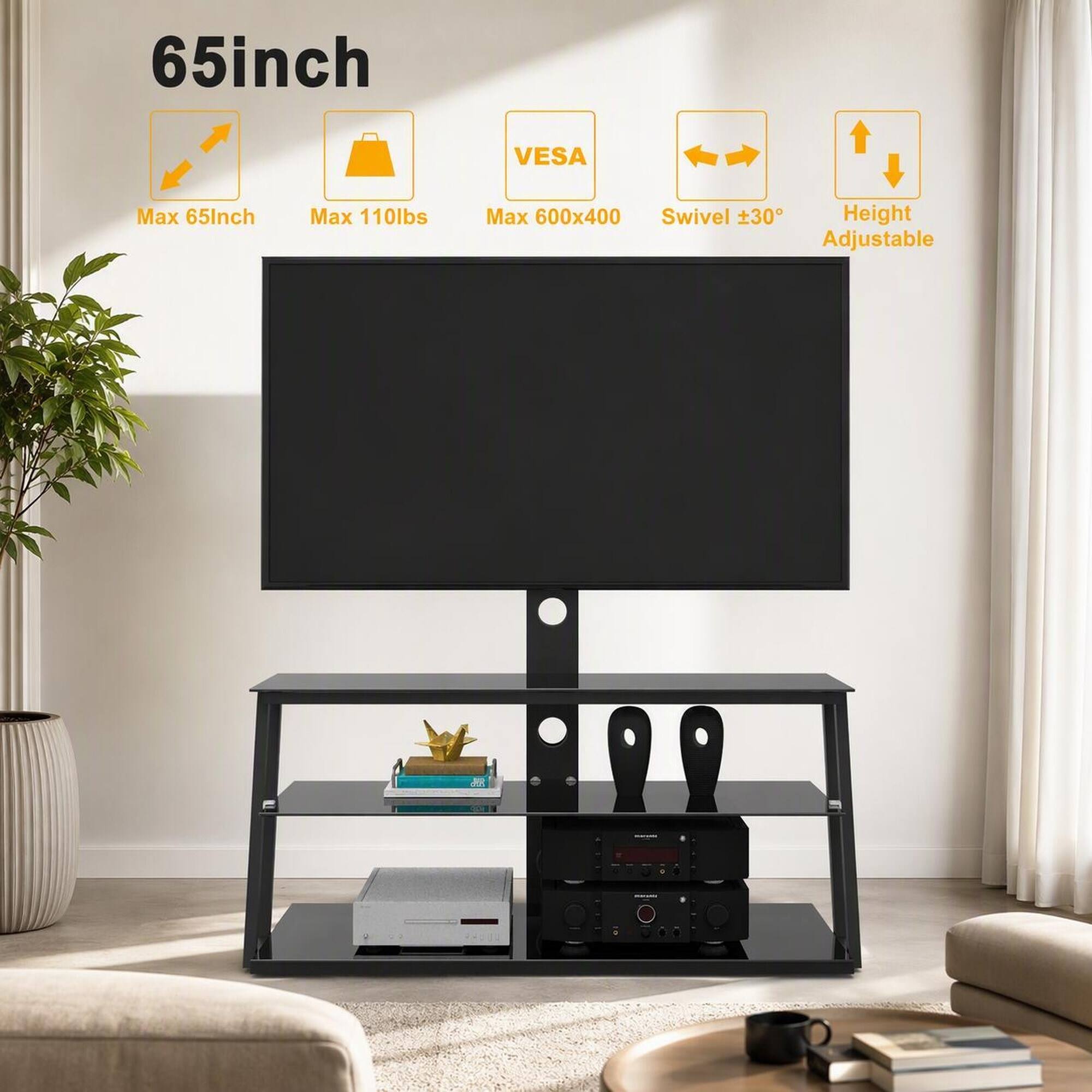 65inch  
VESA  
Max 65inch  
Max 110lbs  
Max 600x400 Swivel 30° Height Adjustable