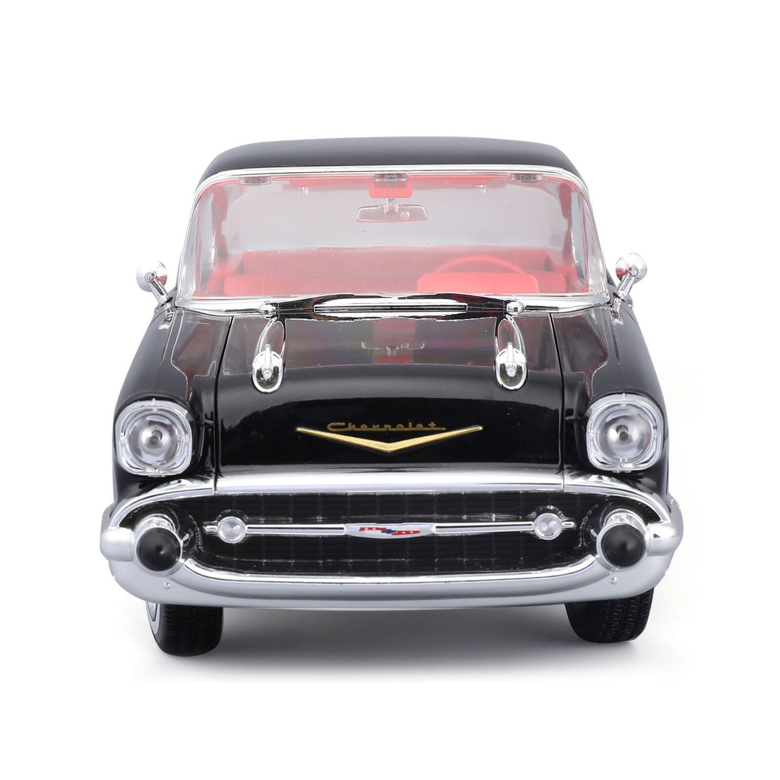 Alt View 3. Maisto - 1957 Chevrolet Bel Air Coupe Black with Red Interior Special Edition Series 1/18 Model Car by Maisto — Adult Collectible.