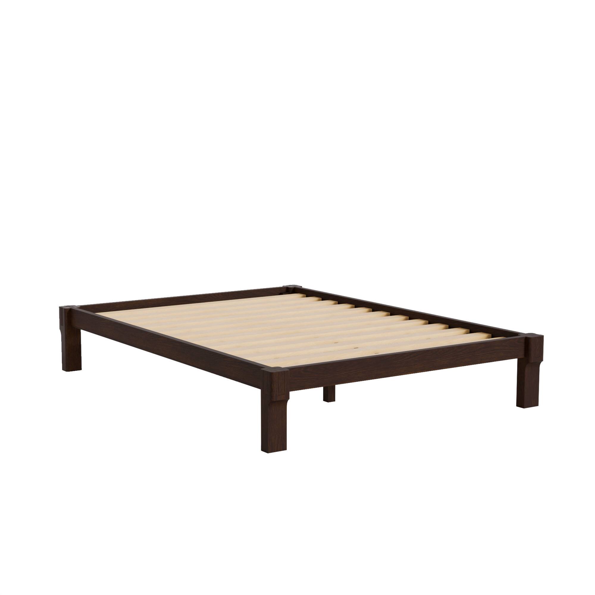 Front. FlexiSpot - Kana Japanese Joinery Solid Wood Platform Bed Frame - Dark Walnut.