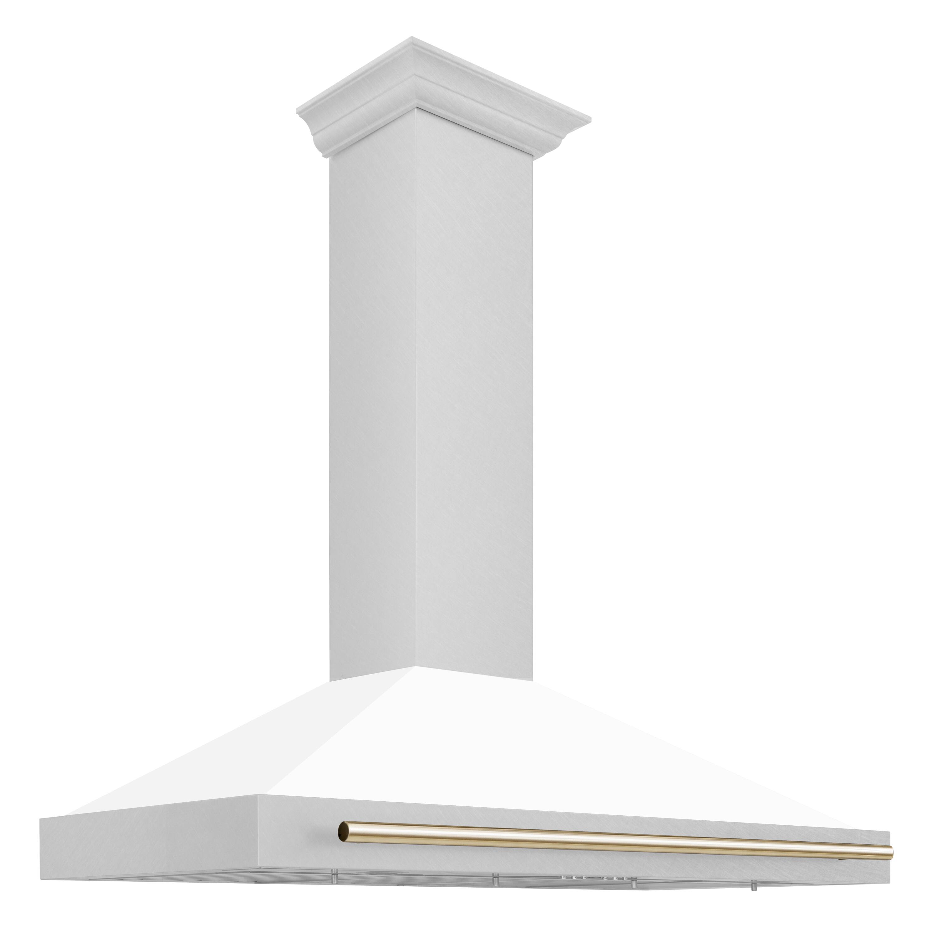 Back. ZLINE - Autograph 48 in. Convertible Satin Stainless Steel Wall Mount Range Hood with White Matte Shell and Polished Gold Handle - Stainless steel.