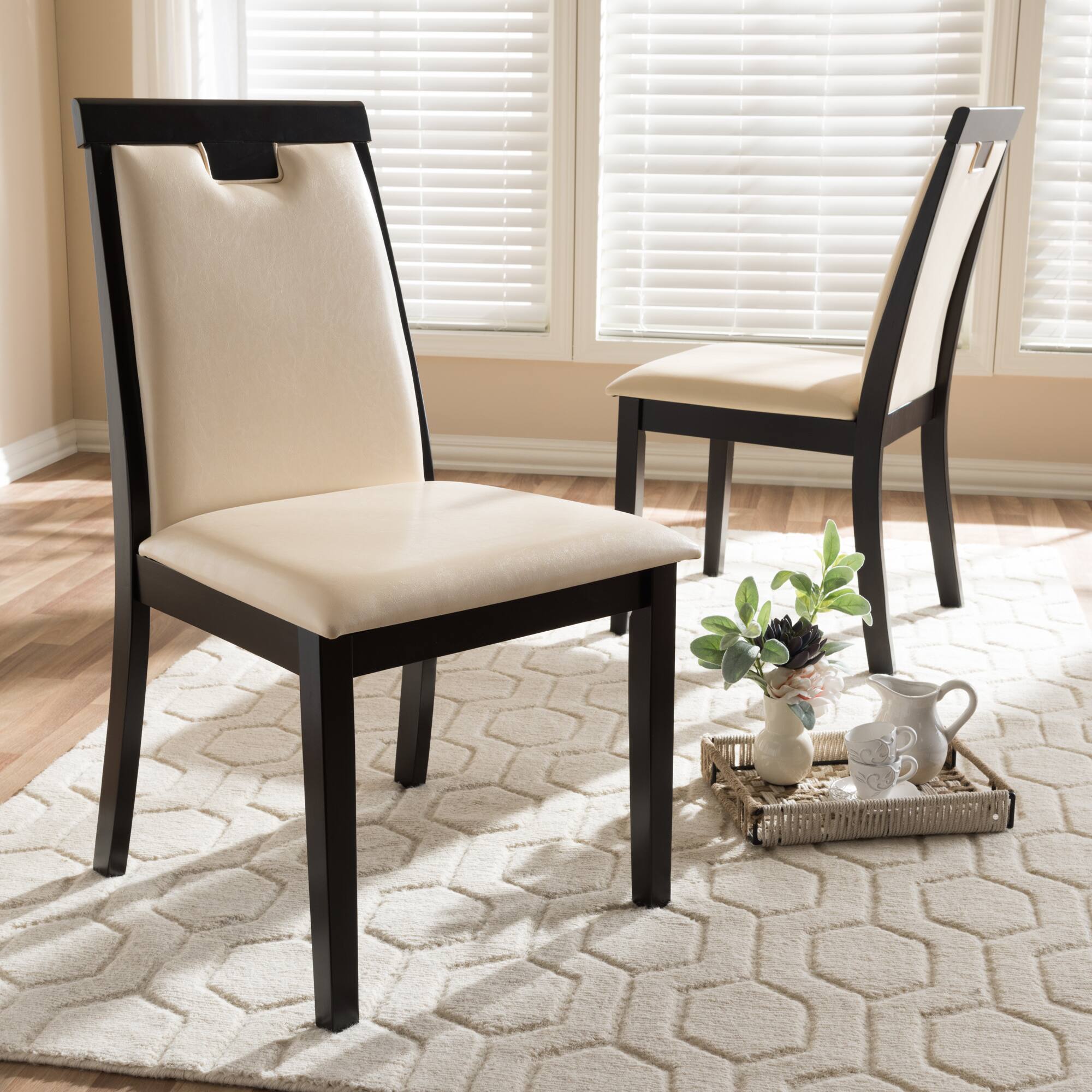Alt View 1. Baxton Studio - Set of 2 Evelyn Modern Faux Leather Upholstered and Finished Dining Chairs - Beige/Dark Brown.