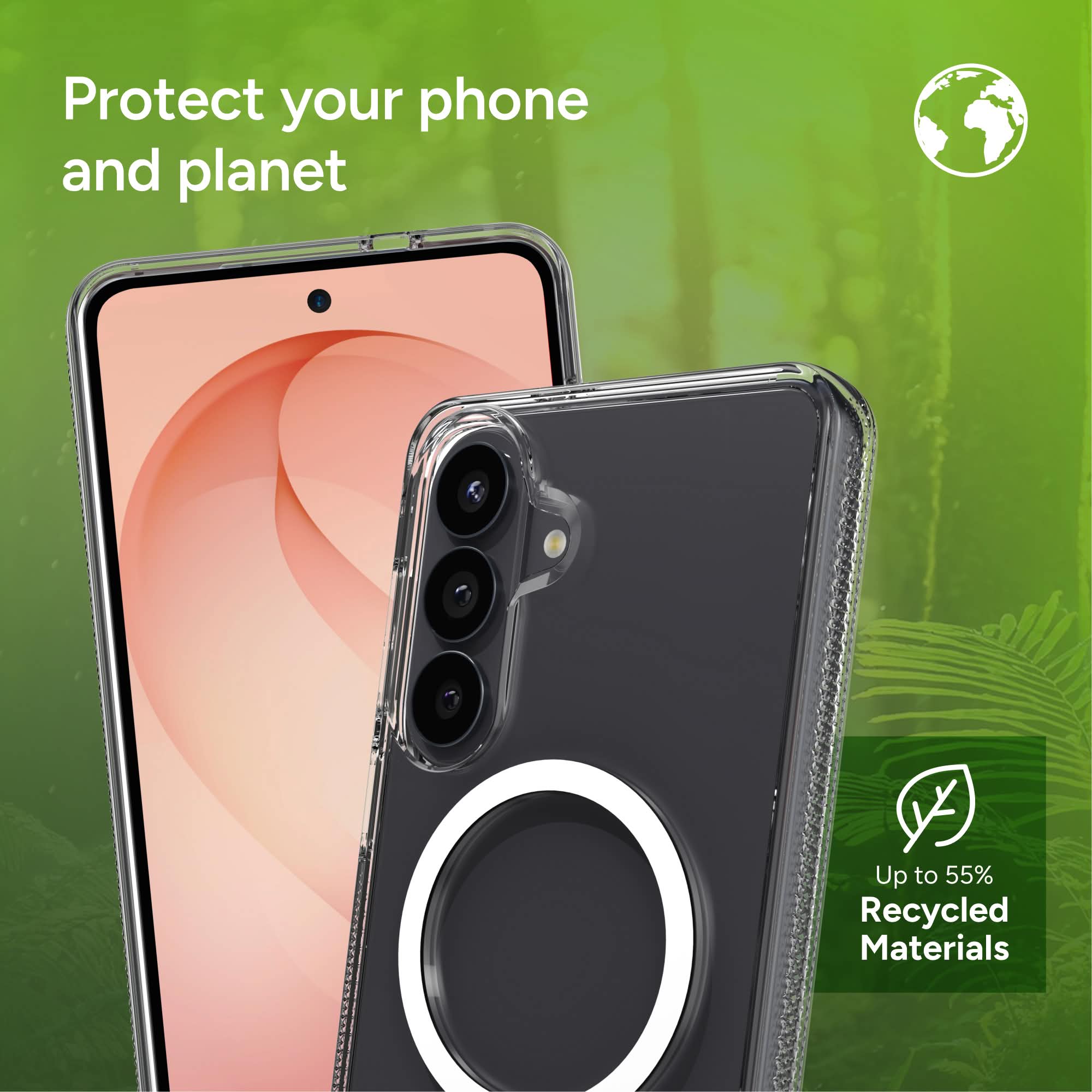 Protect your phone and planet

Up to 55% Recycled Materials