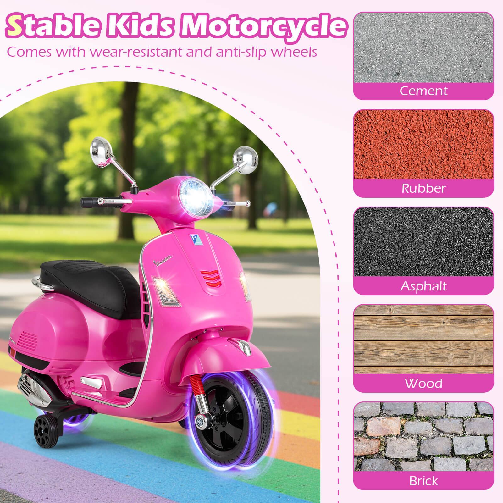 Stable Kids Motorcycle  
Comes with wear-resistant and anti-slip wheels  

- Cement  
- Rubber  
- Asphalt  
- Wood  
- Brick