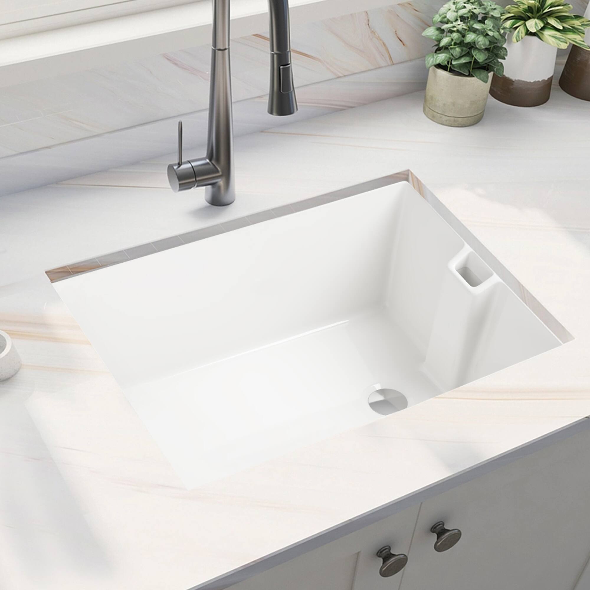 Front. TinyHomie - 24x18 Inch White Ceramic Single Bowl Kitchen Sink - White.