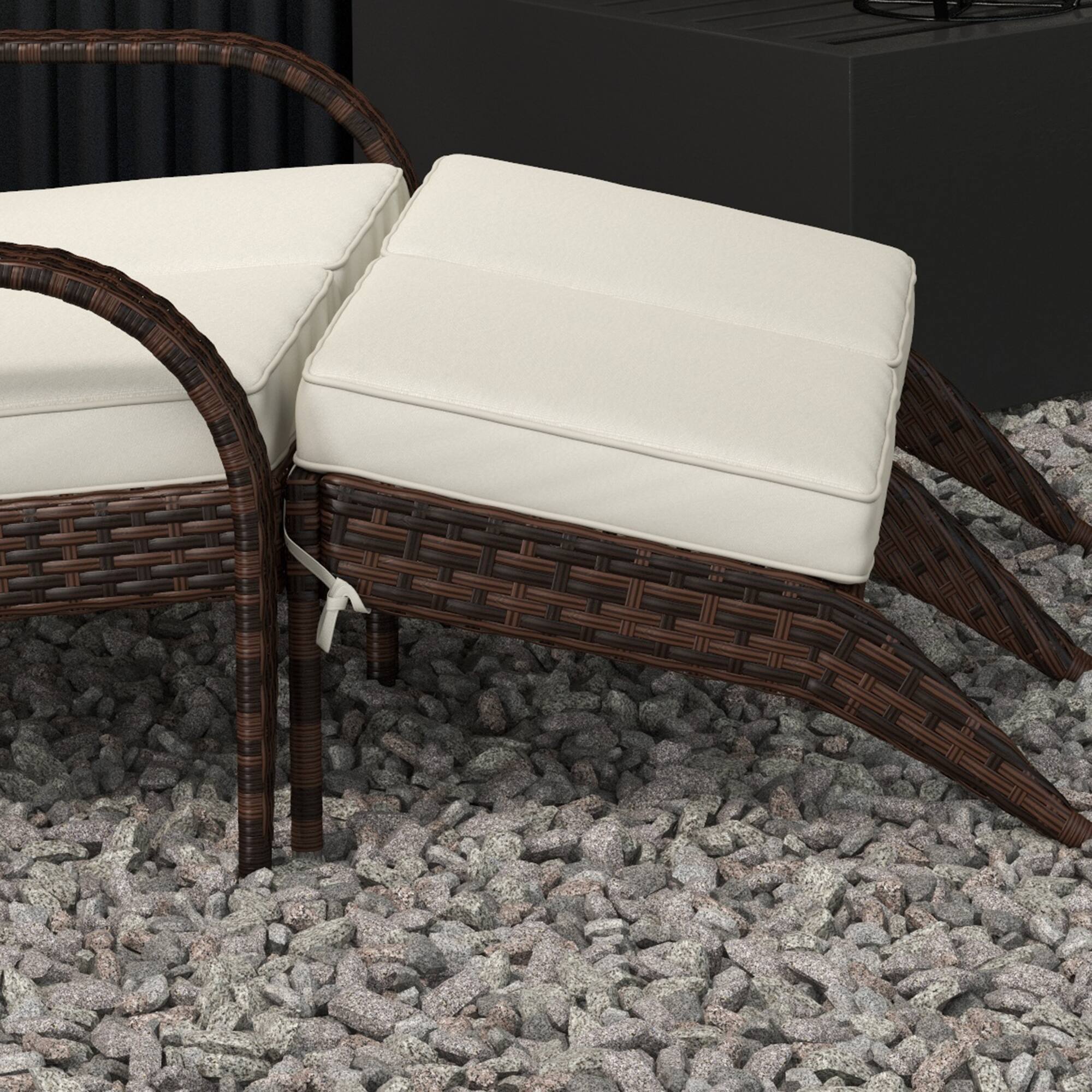 Alt View 7. Outsunny - Wicker Adirondack Chair for 2 with Cushions & Footrests, PE Rattan Double Chaise Lounge Chair - Cream White.