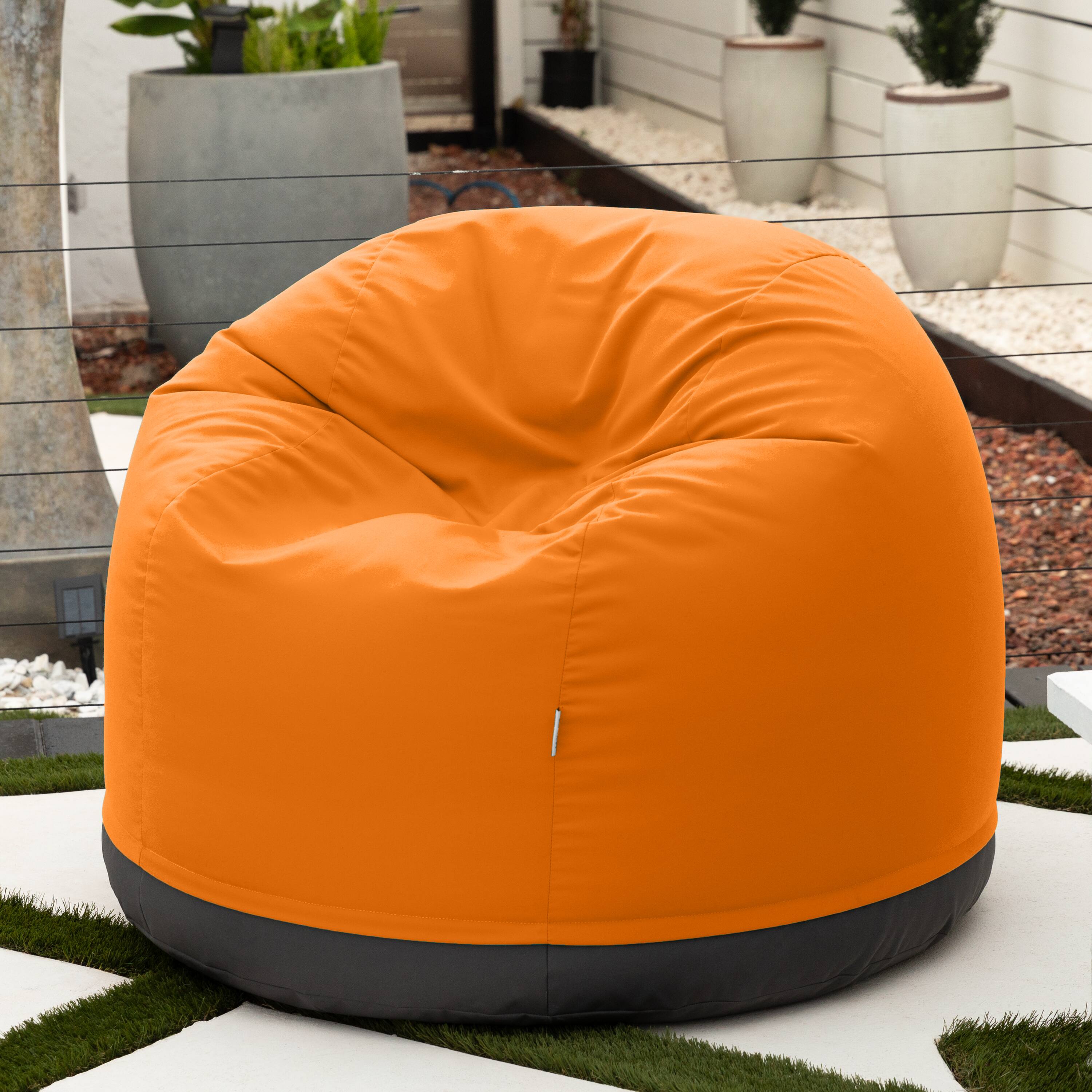 Left. Jaxx - Jaxx Palmetto Large Round Outdoor Bean Bag Club Chair - Sunbrella Tangerine - Tangerine.