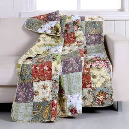 Hivvago - Red Green Blue Purple Yellow White 100-Percent Cotton Floral Patchwork Quilt Throw Blanket - Multicolor