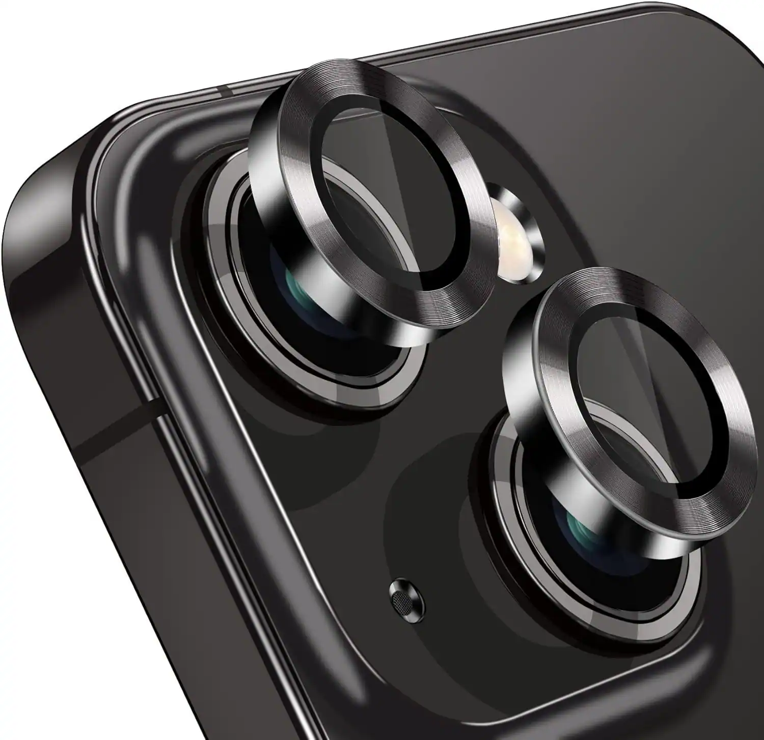 Front. Entronix - Entronix Premium Camera Lens Protector for iPhone 15 and 15 Plus - Durable Metal Design - Black.